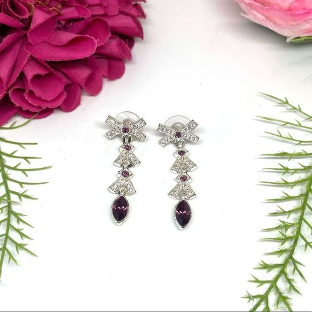 VINTAGE⚜️Marquise Purple Crystal Pavé Drop Earrings